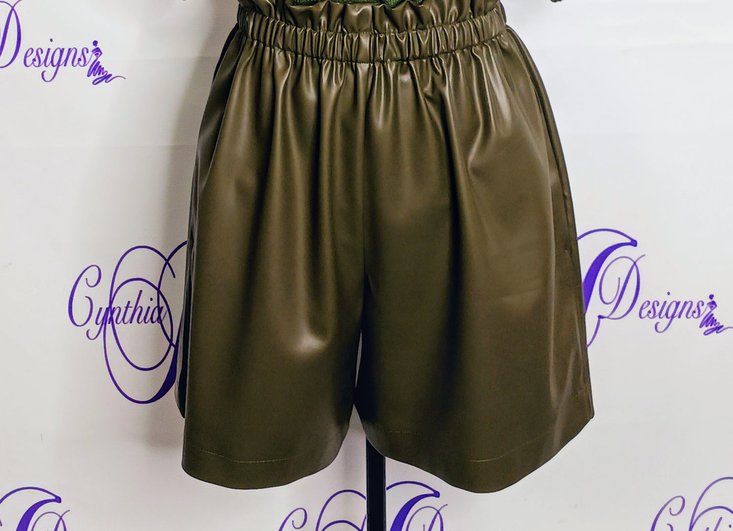 Olive Vegan Leather Shorts Final Sale.