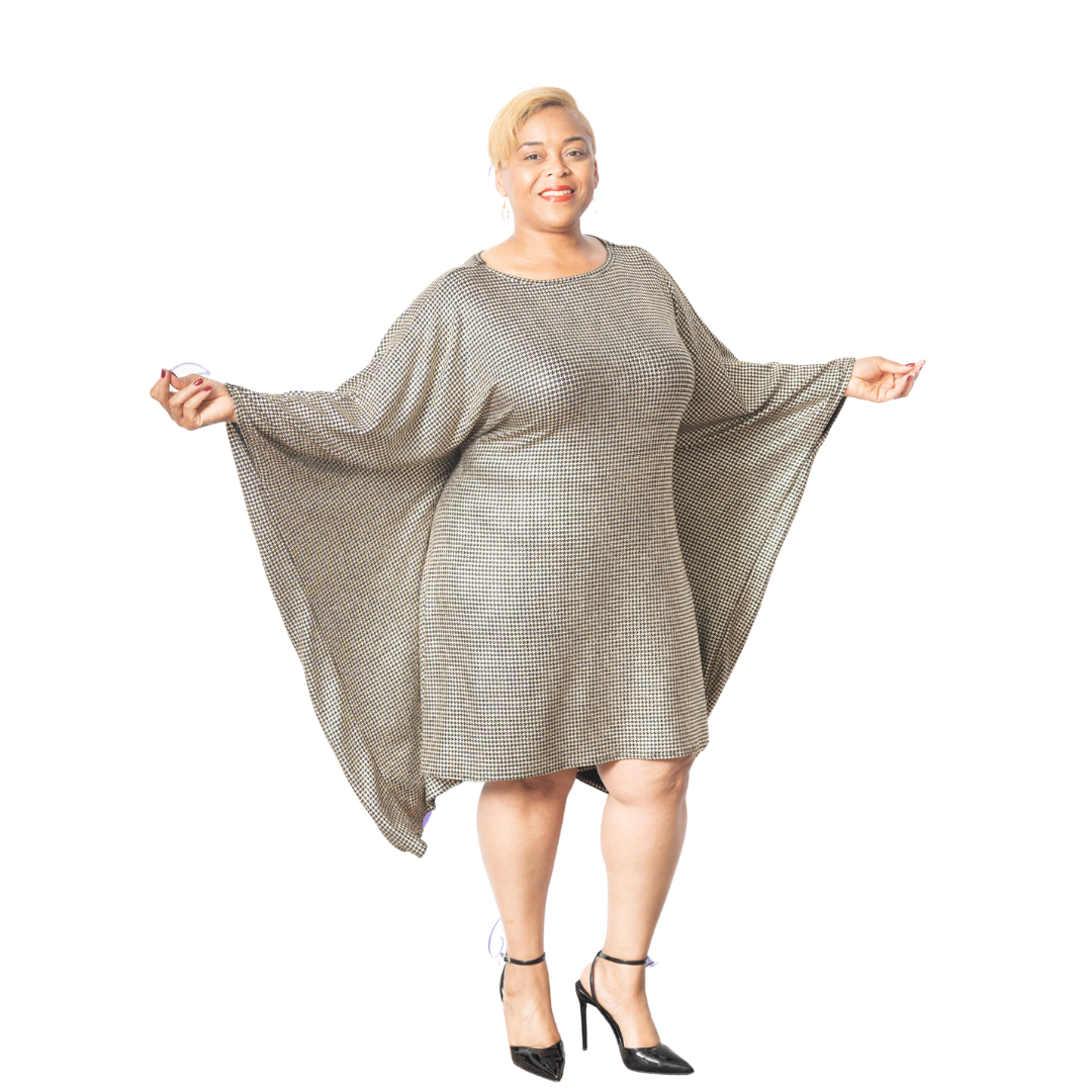 Metallic Houndstooth Knit Caftan Dress - One size fits up to 3X