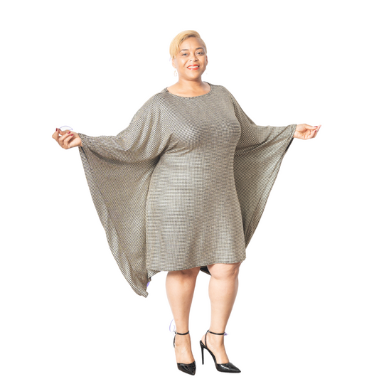 Metallic Houndstooth Knit Caftan Dress - One size fits up to 3X